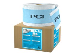 PCI XT02 pecitape 120, Tape aufgerollt auf braunem Karton, hellblau und weiß, 50m