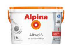Alpina Altweiß Innenfarbe, Farbeimer, weiß mit orangefarbenem Deckel, 10L
