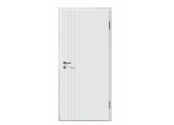 Signum, weiße geschlossene Tür, mit vertikalen Streifen