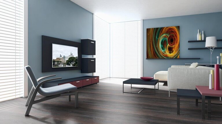 Bodenbelag, Wohnzimmer, Bild, Fernseher, Sessel
