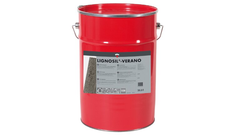 KEIM Lignosil-Verano Vergrauungslasur für Holzoberflächen, in der roten Dose