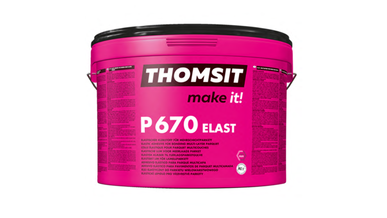 Das Produkt : Thomist P 670 ELAST in einem pinken Eimer mit schwarzer und weißer Schrift