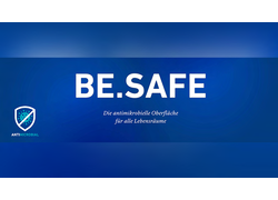 BE SAFE Logo auf blauem Hintergrund