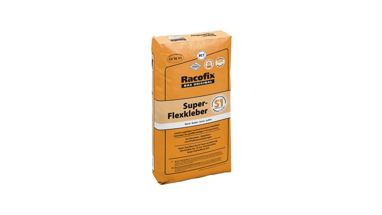 Racofix Super-Flexkleber S1, verpackt orangefarbenen Sack, stehend