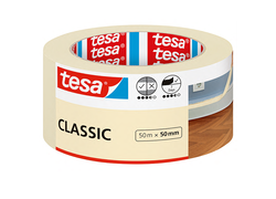 tesa® Malerband Classic, 50m x 50mm, ein weißes Band auf einer rundlichen Verpackung