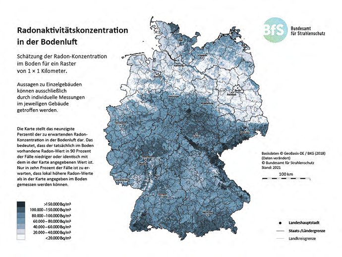Radon-Vorkommen in Deutschland, Quelle: Bundesamt für Strahlenschutz 
